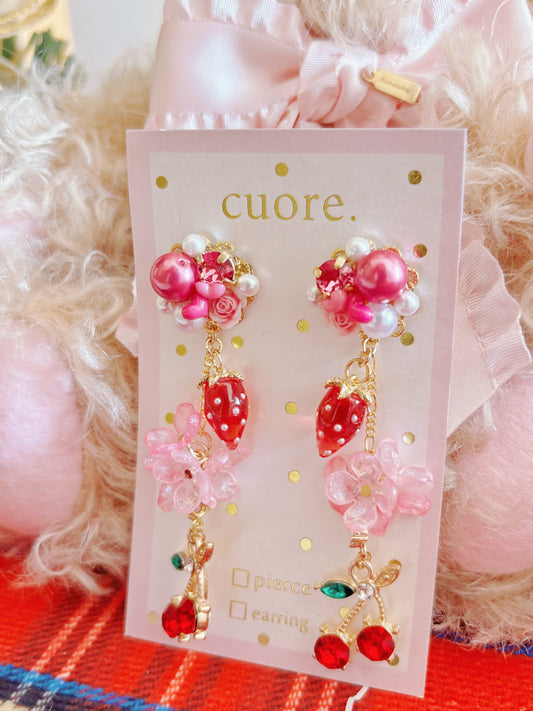 獨家日本手工款—粉色車厘子🍒耳環￼