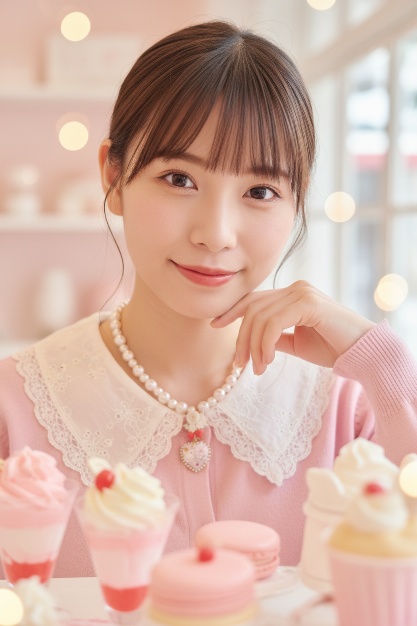 珍珠愛心項鍊 - 近距離模特兒配戴圖