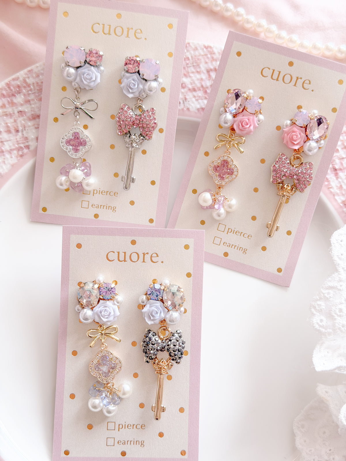 CUORE｜星光公主．玫瑰幸運鑰匙耳環