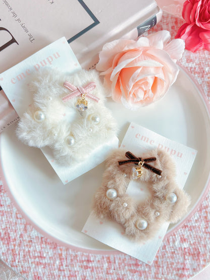 日本手工-星形毛茸珍珠髮夾