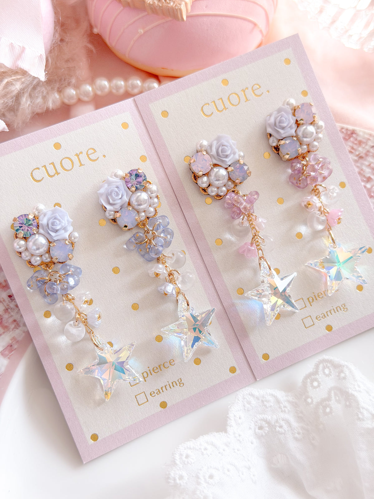 CUORE｜星光公主．流星玫瑰水晶耳環