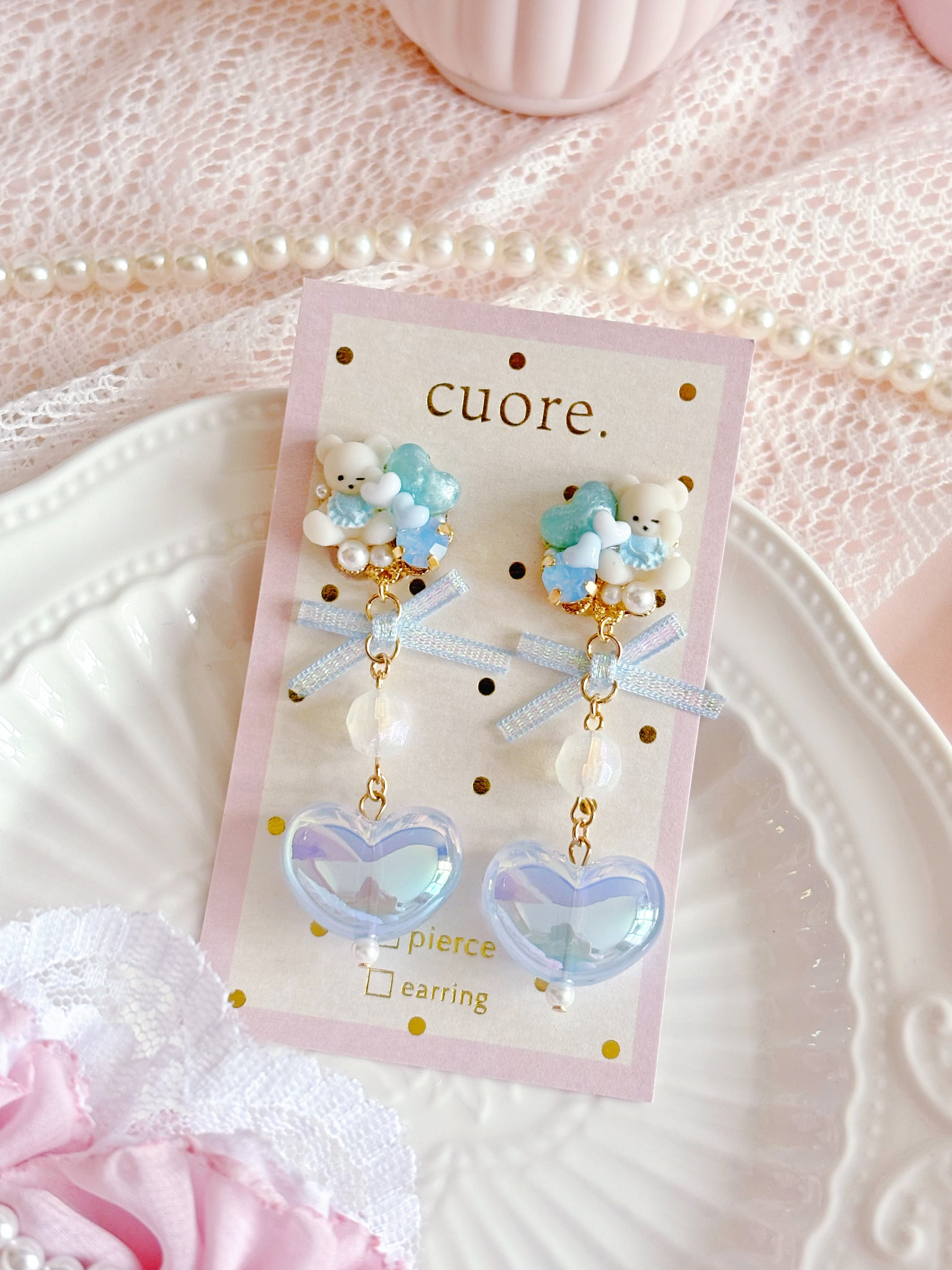 人氣商品—小熊珍珠心心（耳環/耳夾）