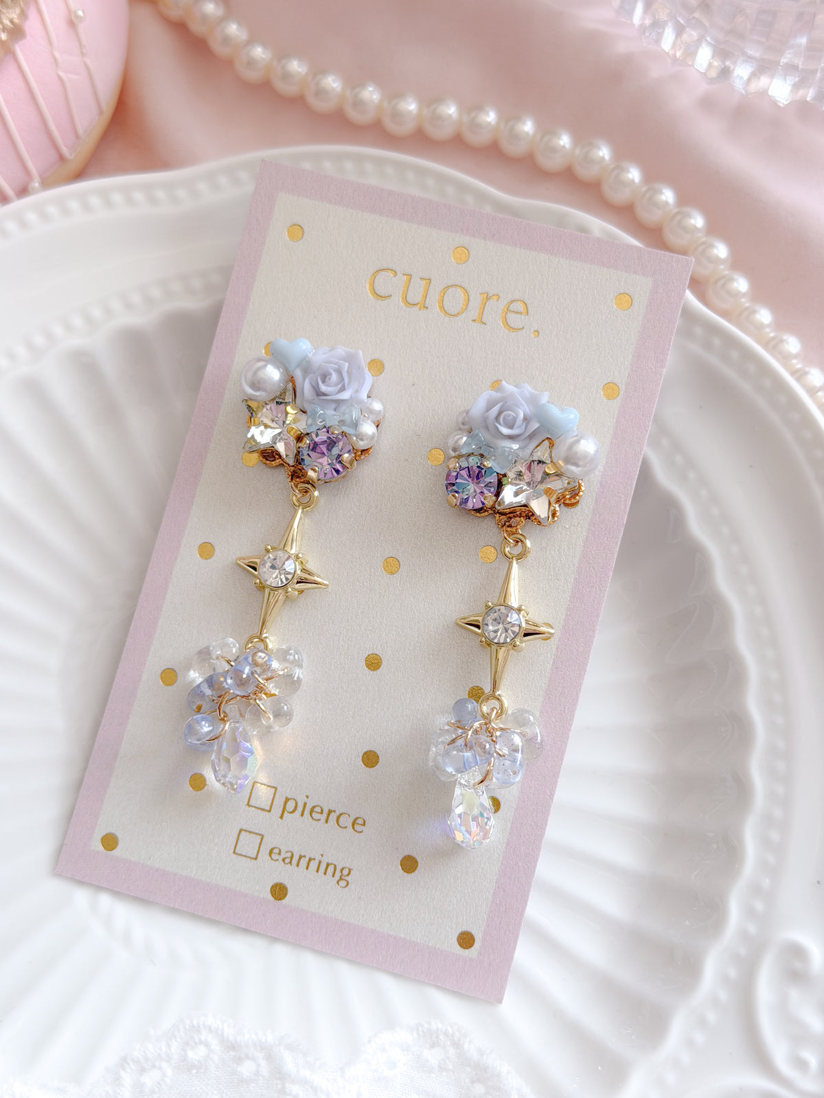 CUORE｜星光公主．蝴蝶結花串心耳環