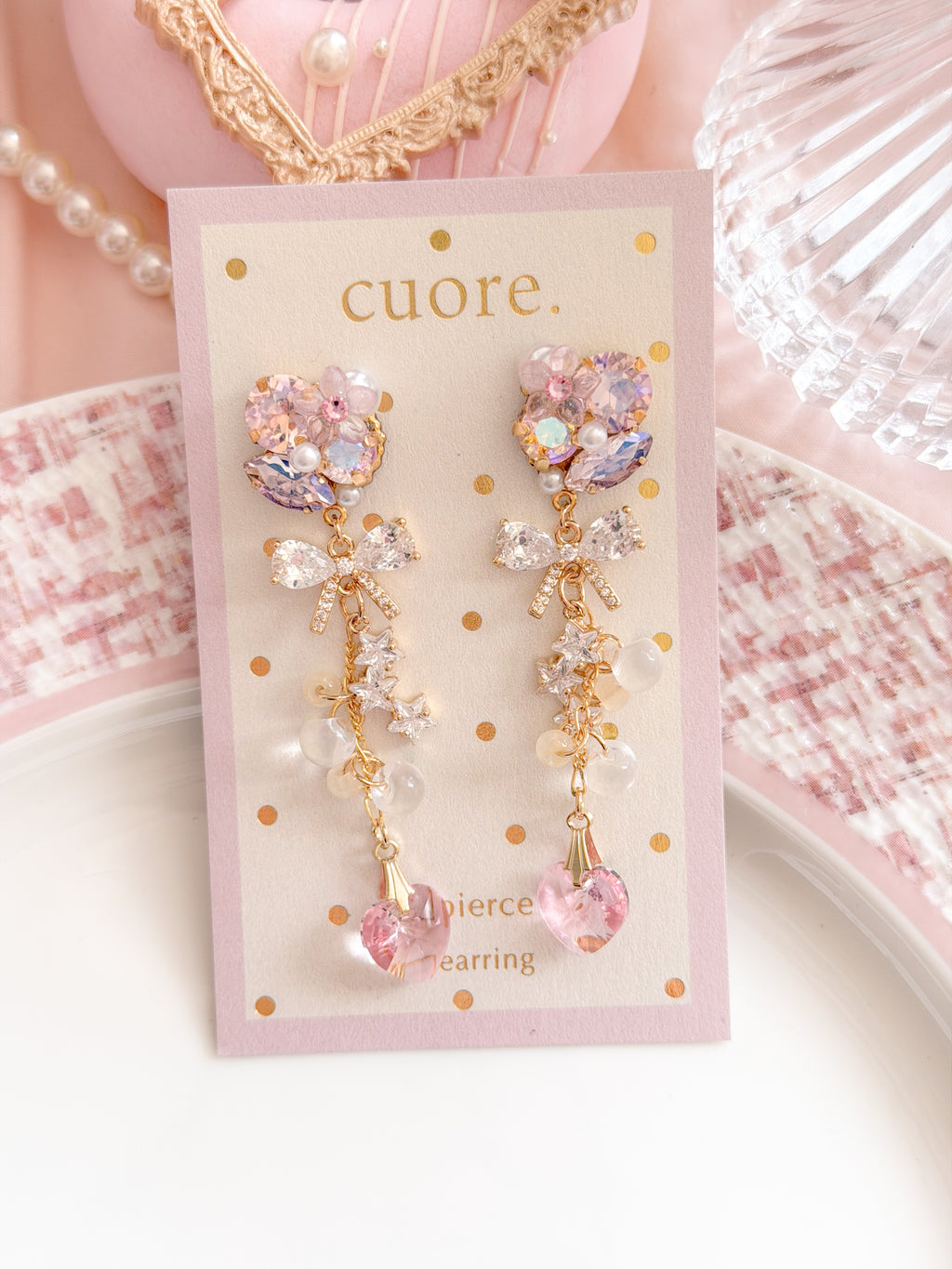 CUORE｜星光公主．花朵蝶蝶結星心垂墜耳環