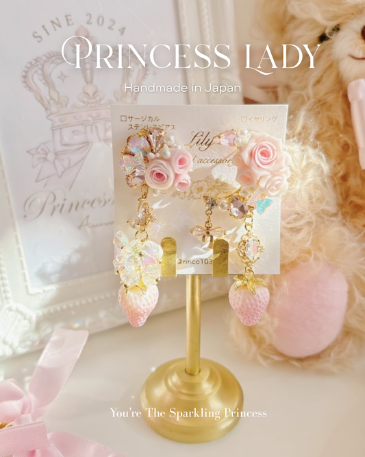 日本手工—半月亮玫瑰花耳環