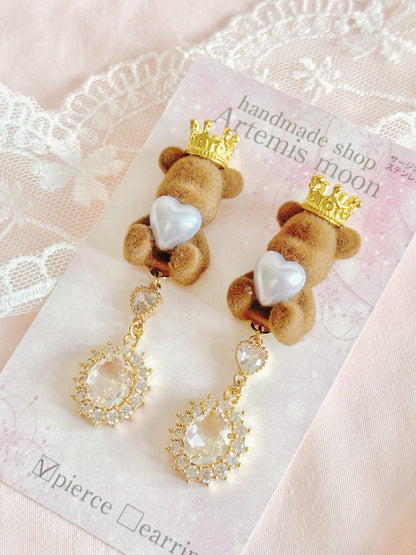 日本手工-皇冠小熊耳環