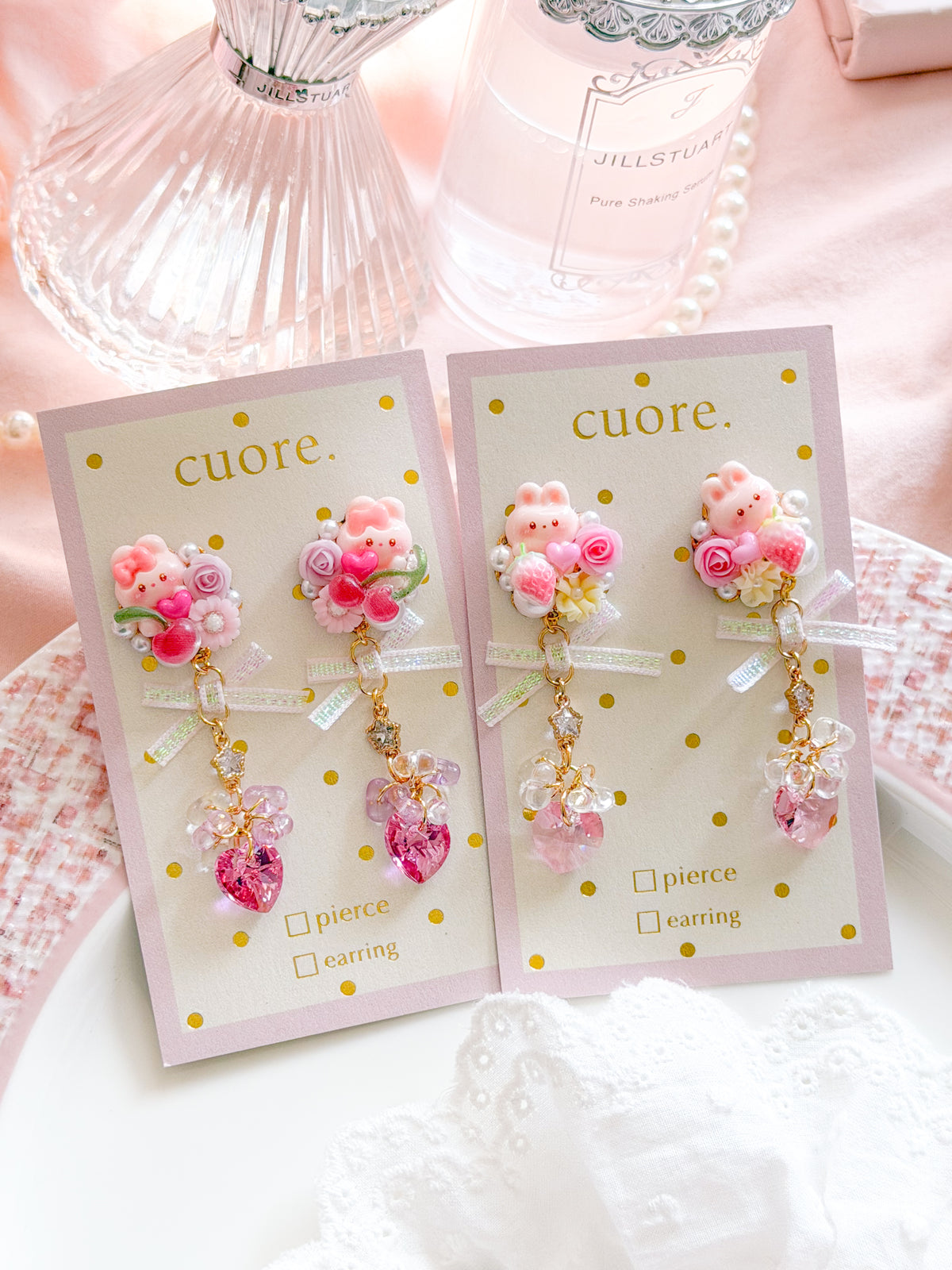 CUORE｜星光公主．兔兔花朵心形耳環