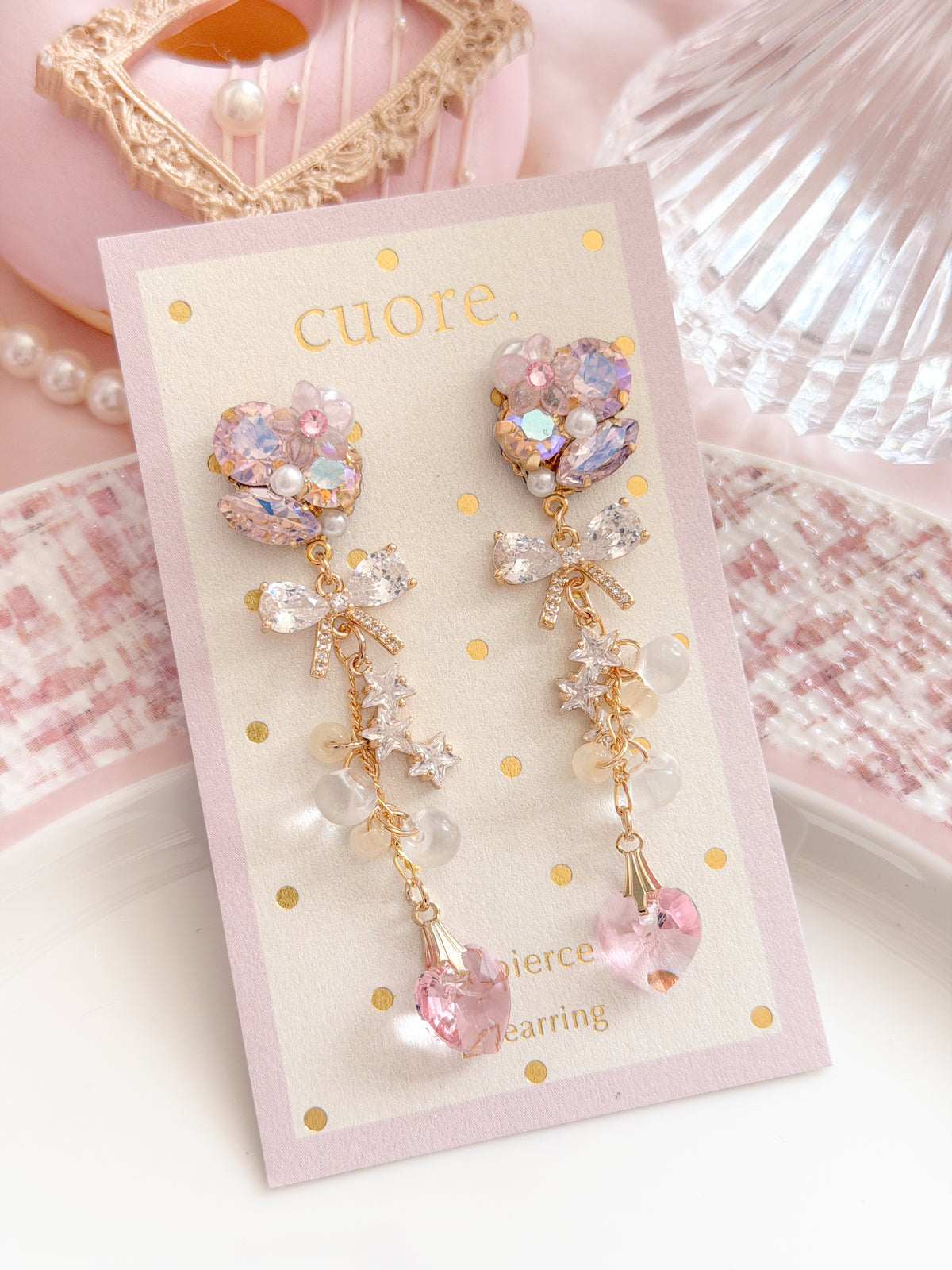 CUORE｜星光公主．花朵蝶蝶結星心垂墜耳環