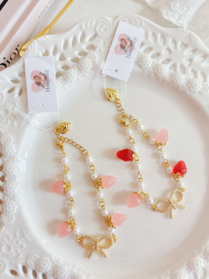 日本手工-金色蝴蝶結多莓珍珠手鏈