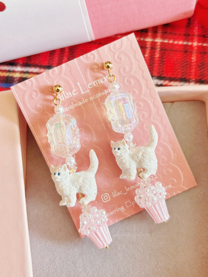 日本手工—可愛爆谷貓咪耳環