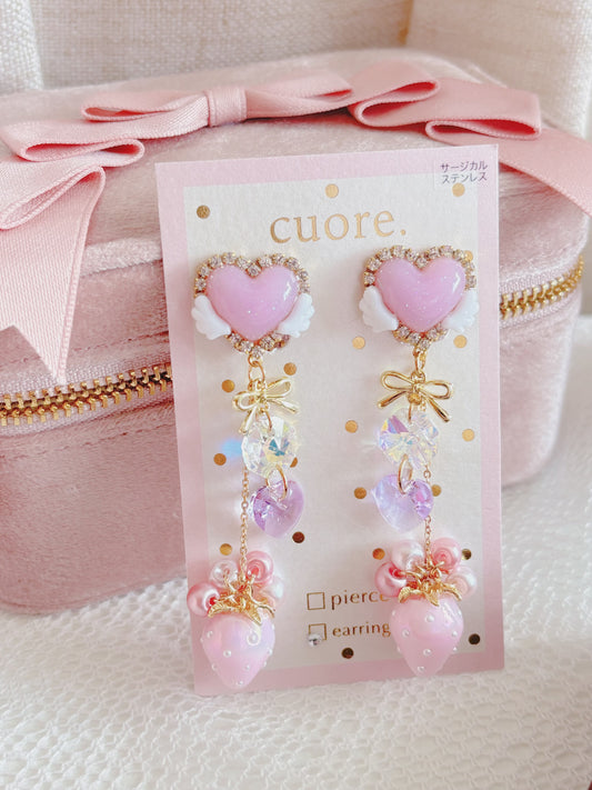 日本手工—魔法草莓愛心耳夾