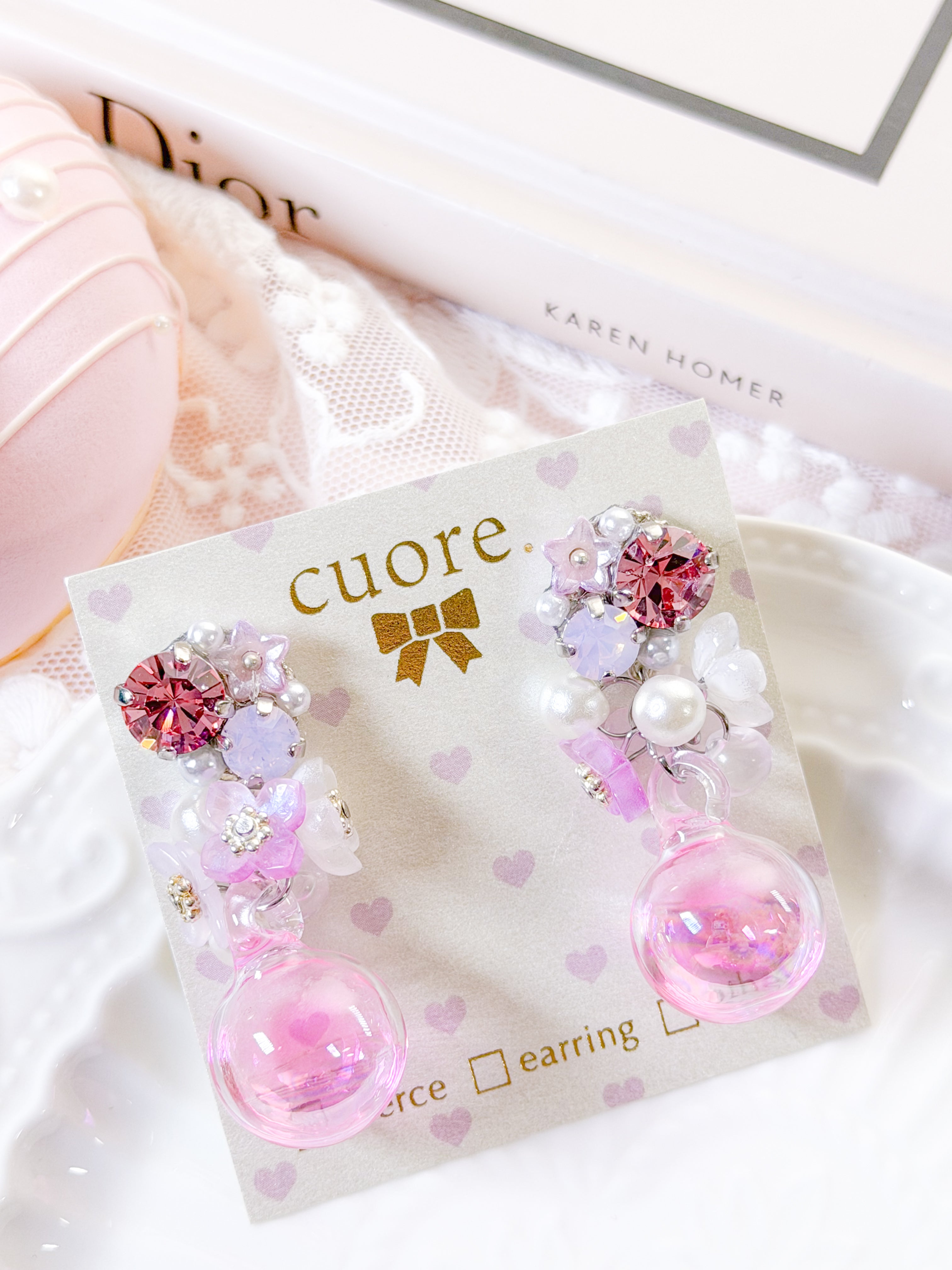Cuore 獨家 ｜粉色泡泡水晶耳環