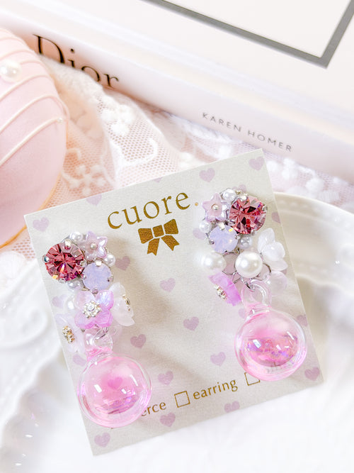 Cuore 獨家 ｜粉色泡泡水晶耳環