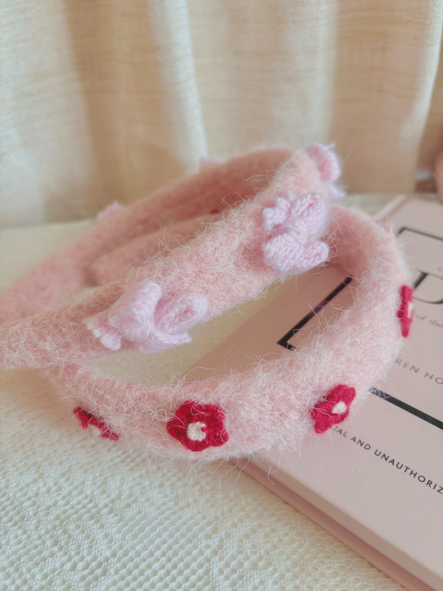 手工頭箍-粉色毛絨￼系列