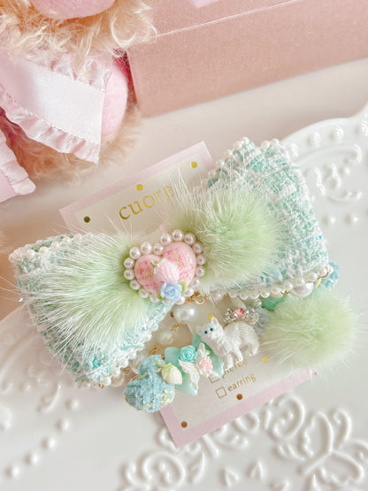 日本手工—限量小貓咪毛毛千鳥格髮夾