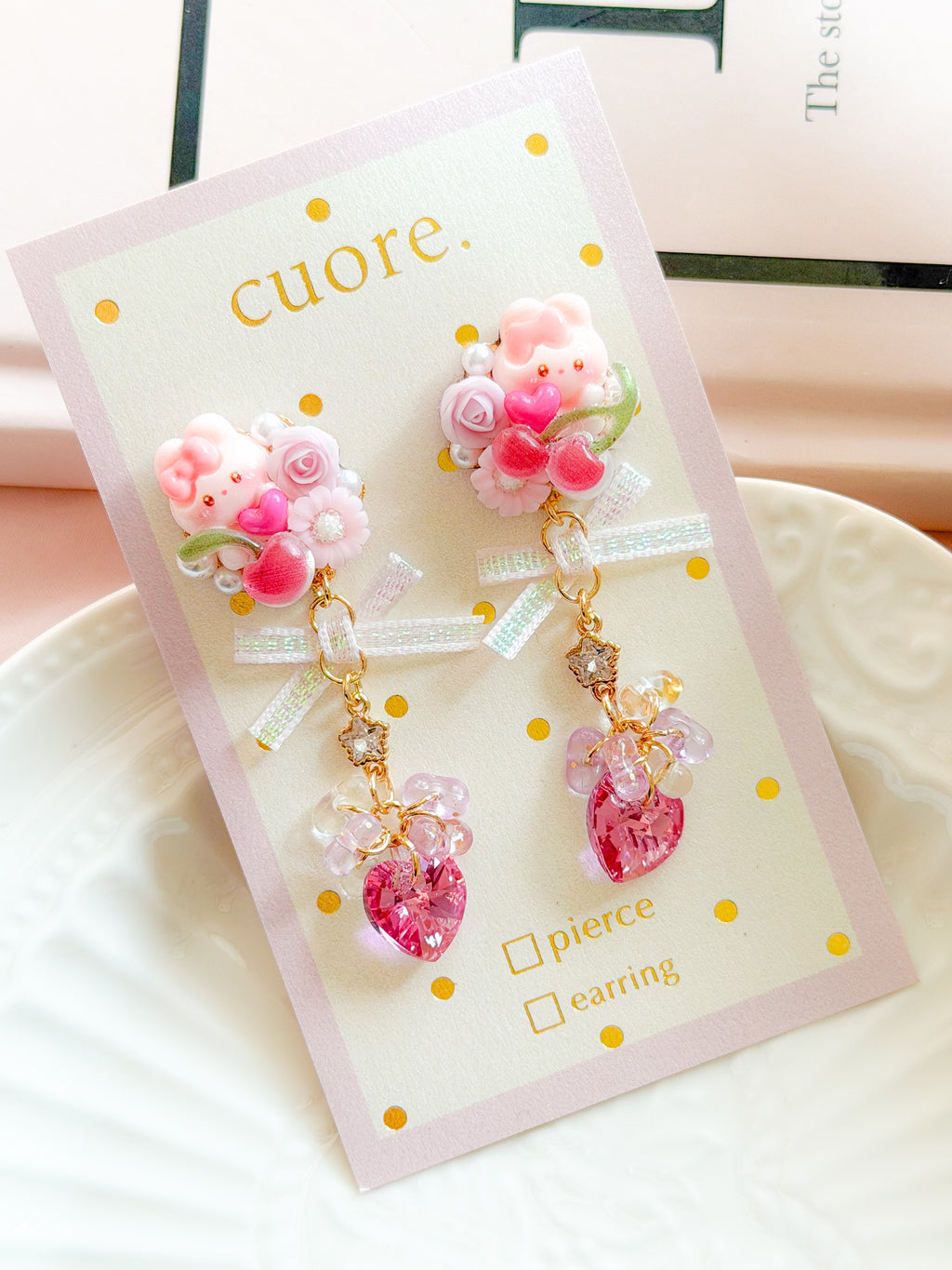 CUORE｜星光公主．兔兔花朵心形耳環