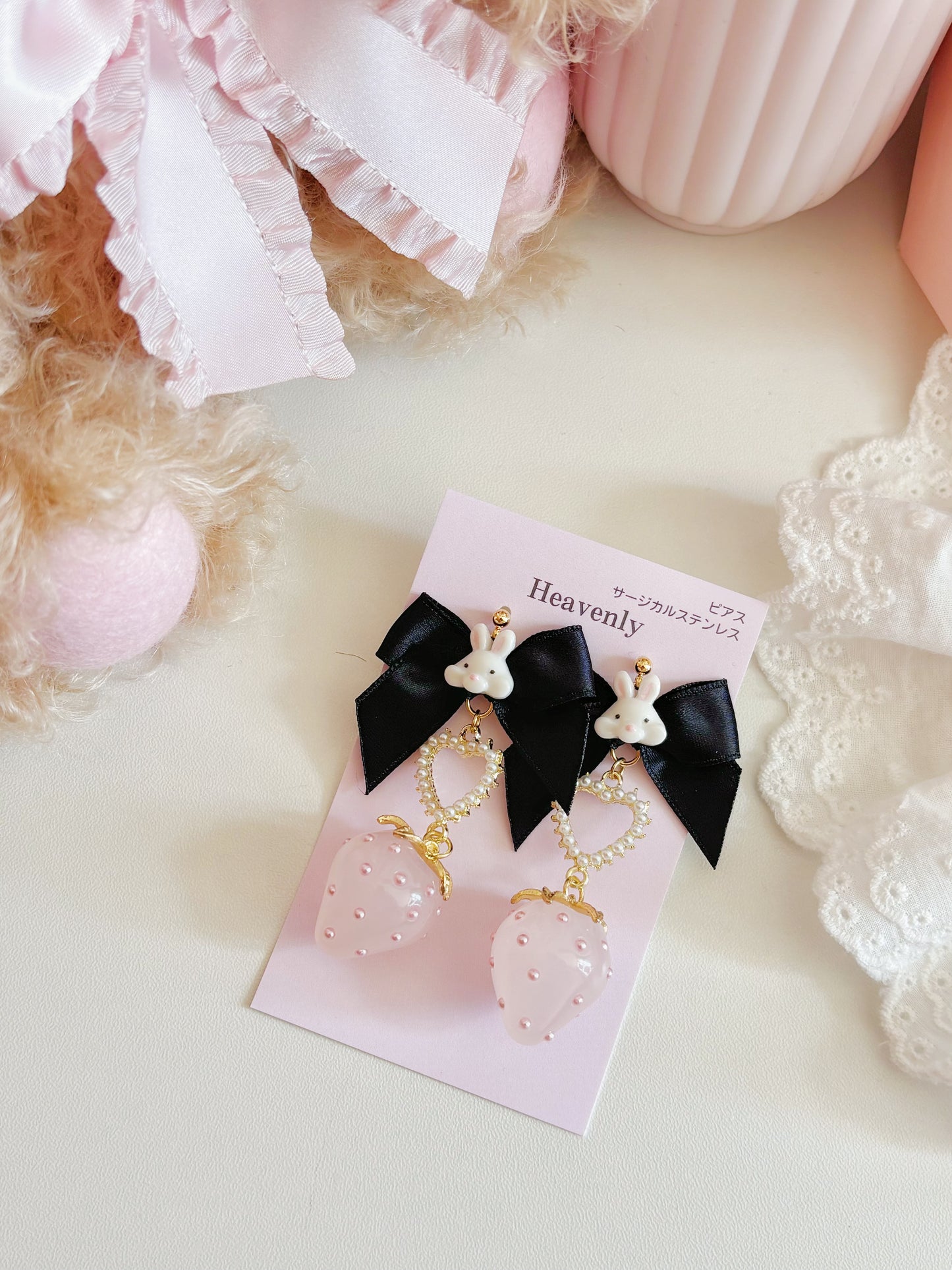 甜美公主小兔高貴蝴蝶結耳環