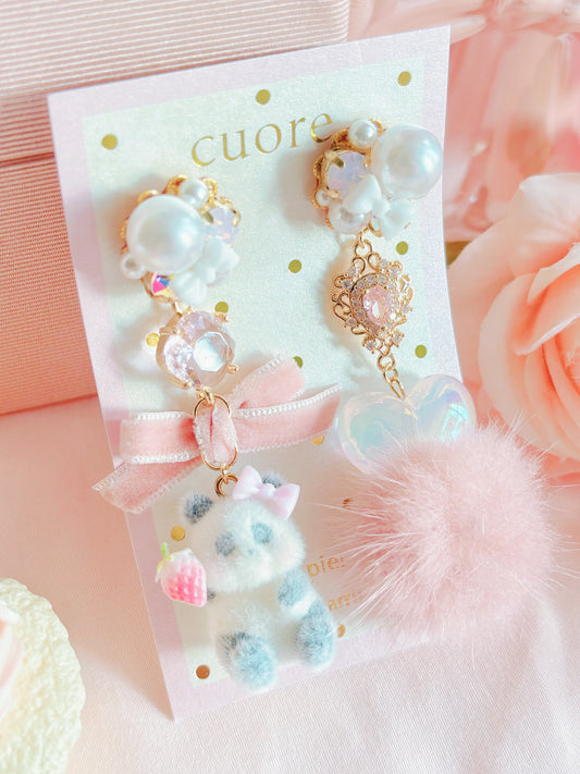 粉色小熊貓毛毛耳環