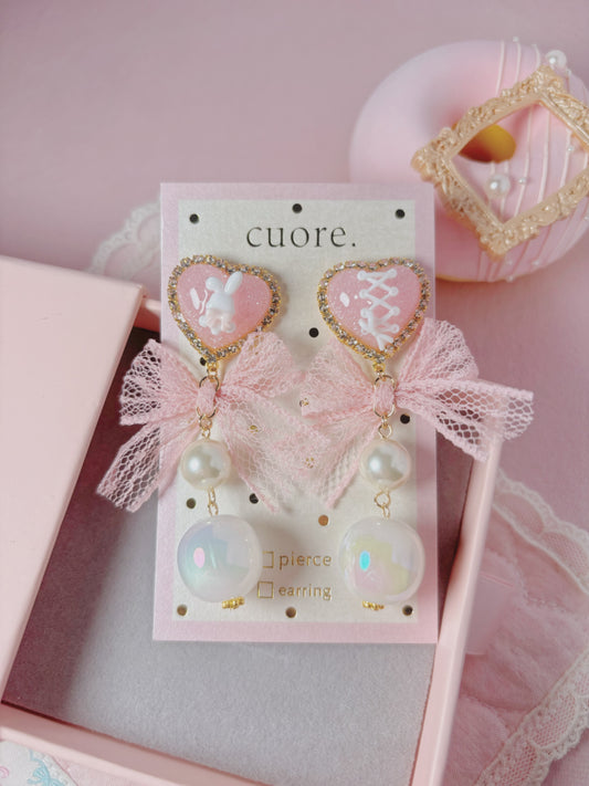 小兔蝴蝶結心心耳環