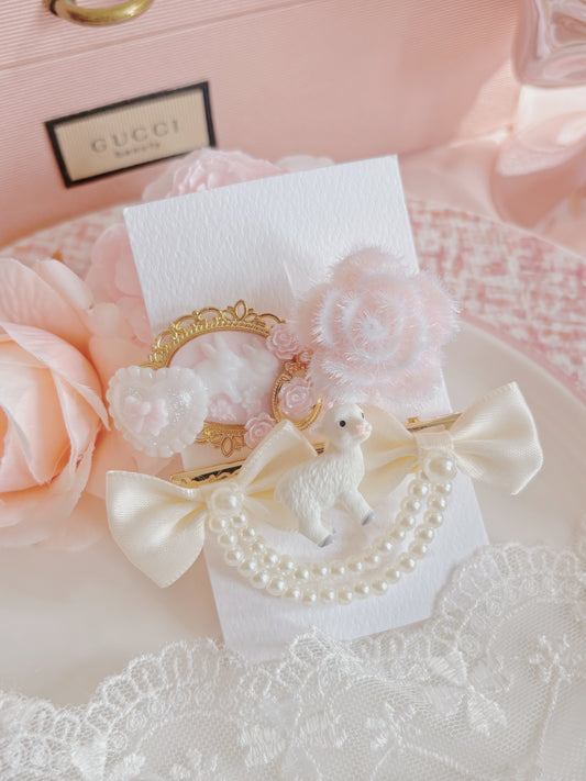 日本手工—羊咩復古玫瑰花髮夾