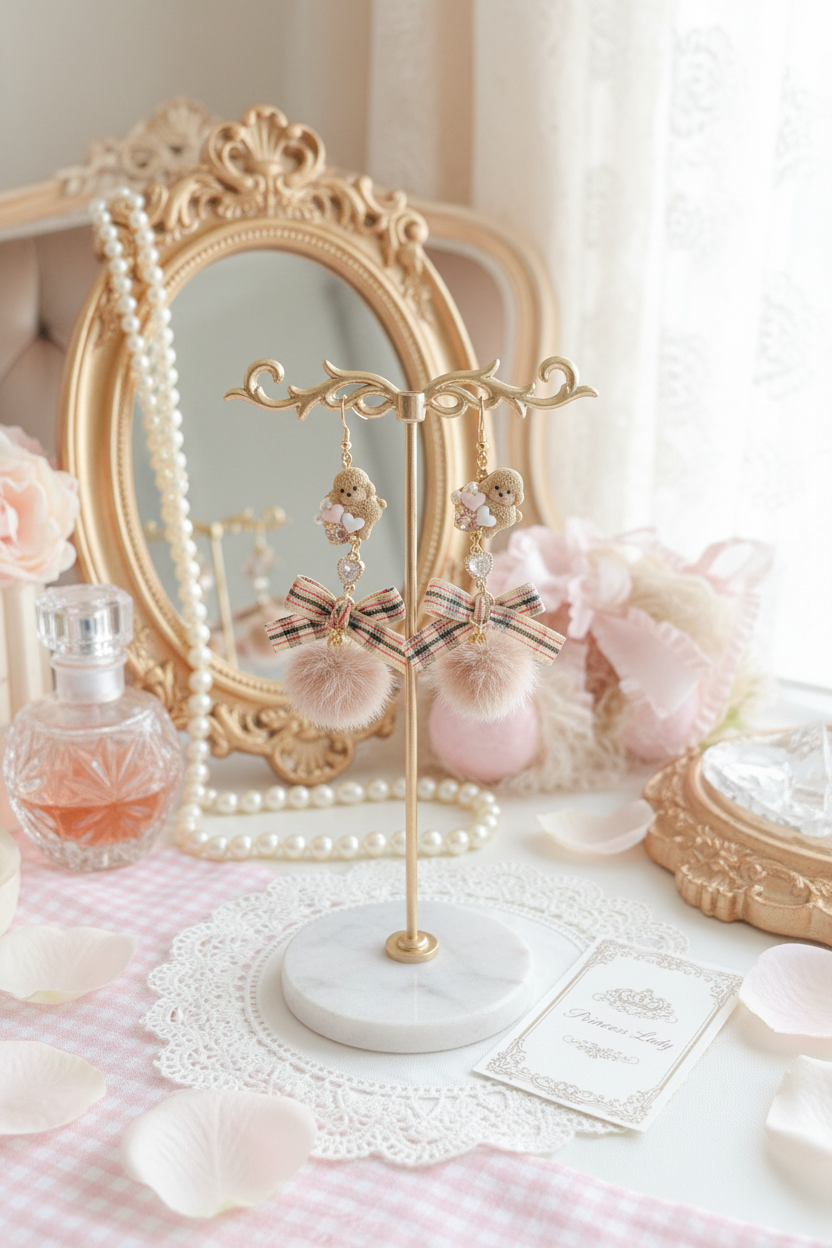 日本手工-小狗英式毛茸耳環