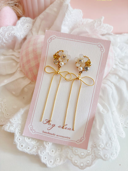 優雅簡約蝴蝶結花花耳環