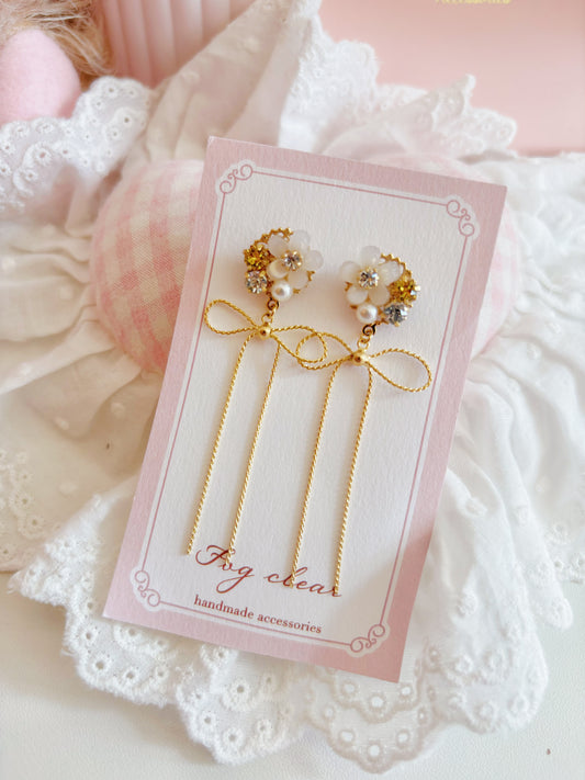 優雅簡約蝴蝶結花花耳環