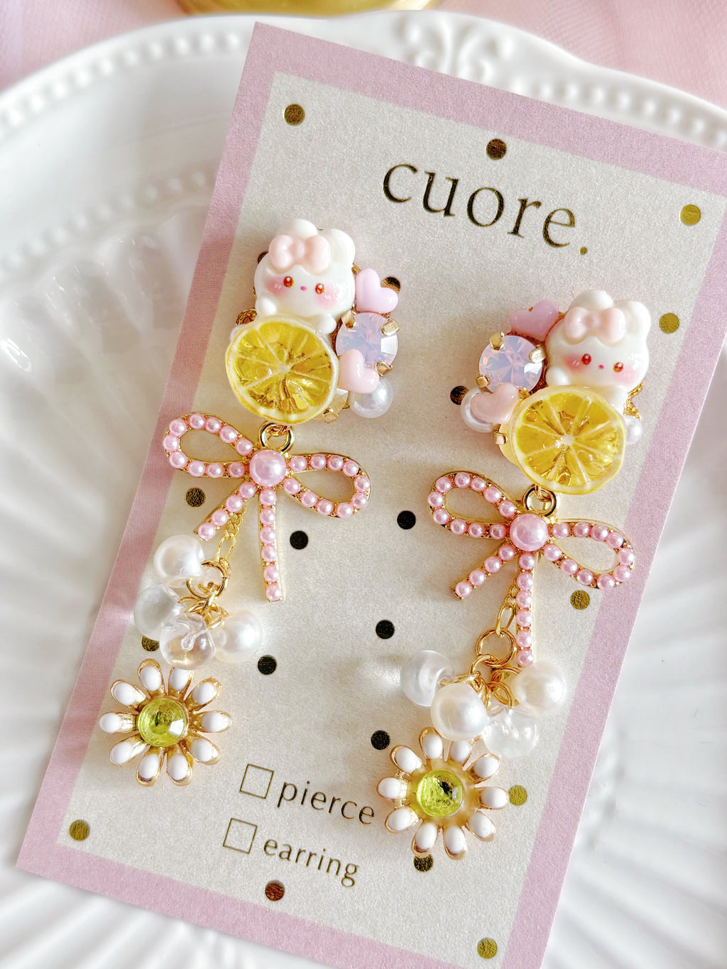 日本手工｜Cuore 小兔檸檬蝴蝶結耳環