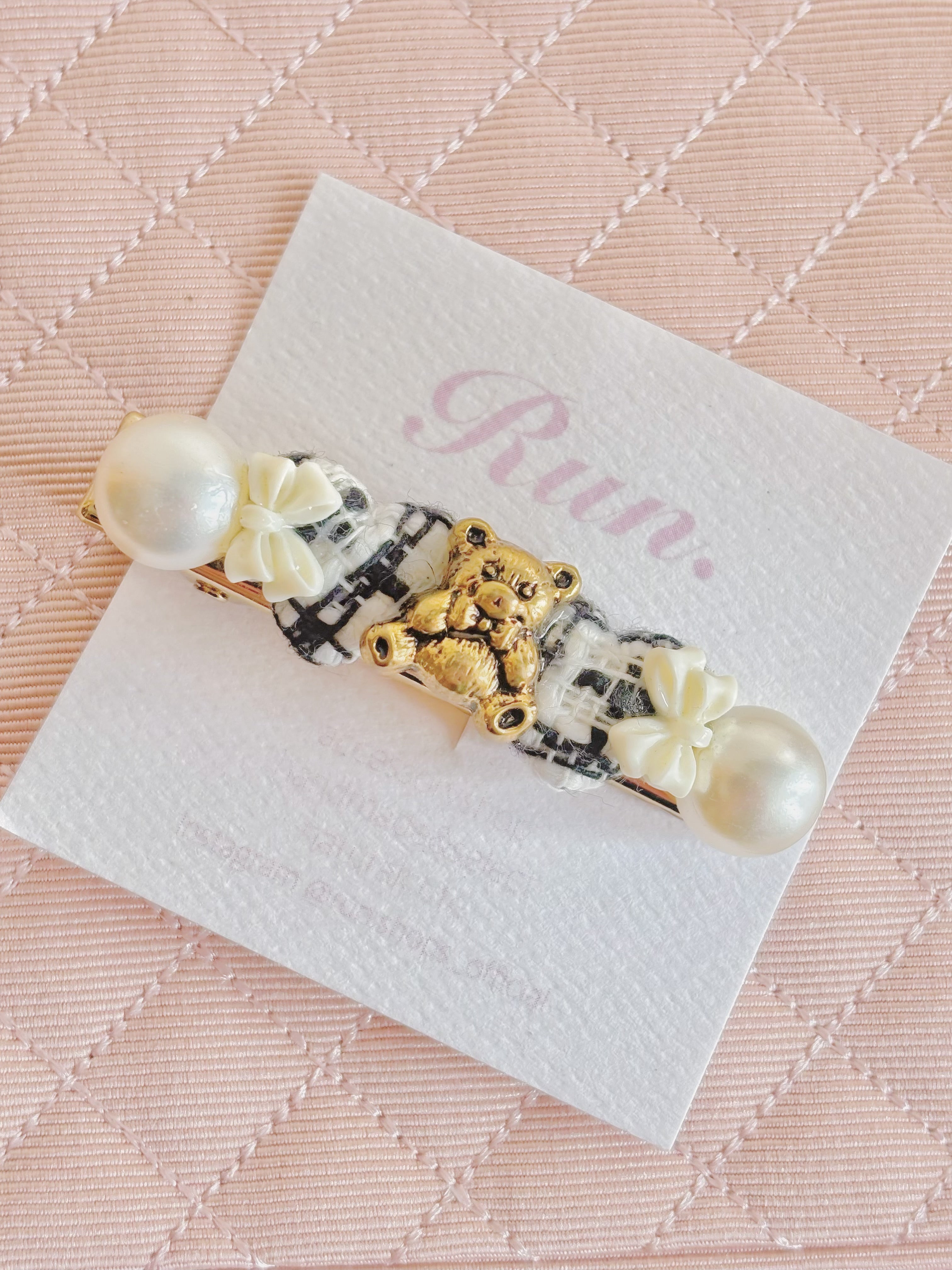 日本手工—千金風黑白小熊髮夾