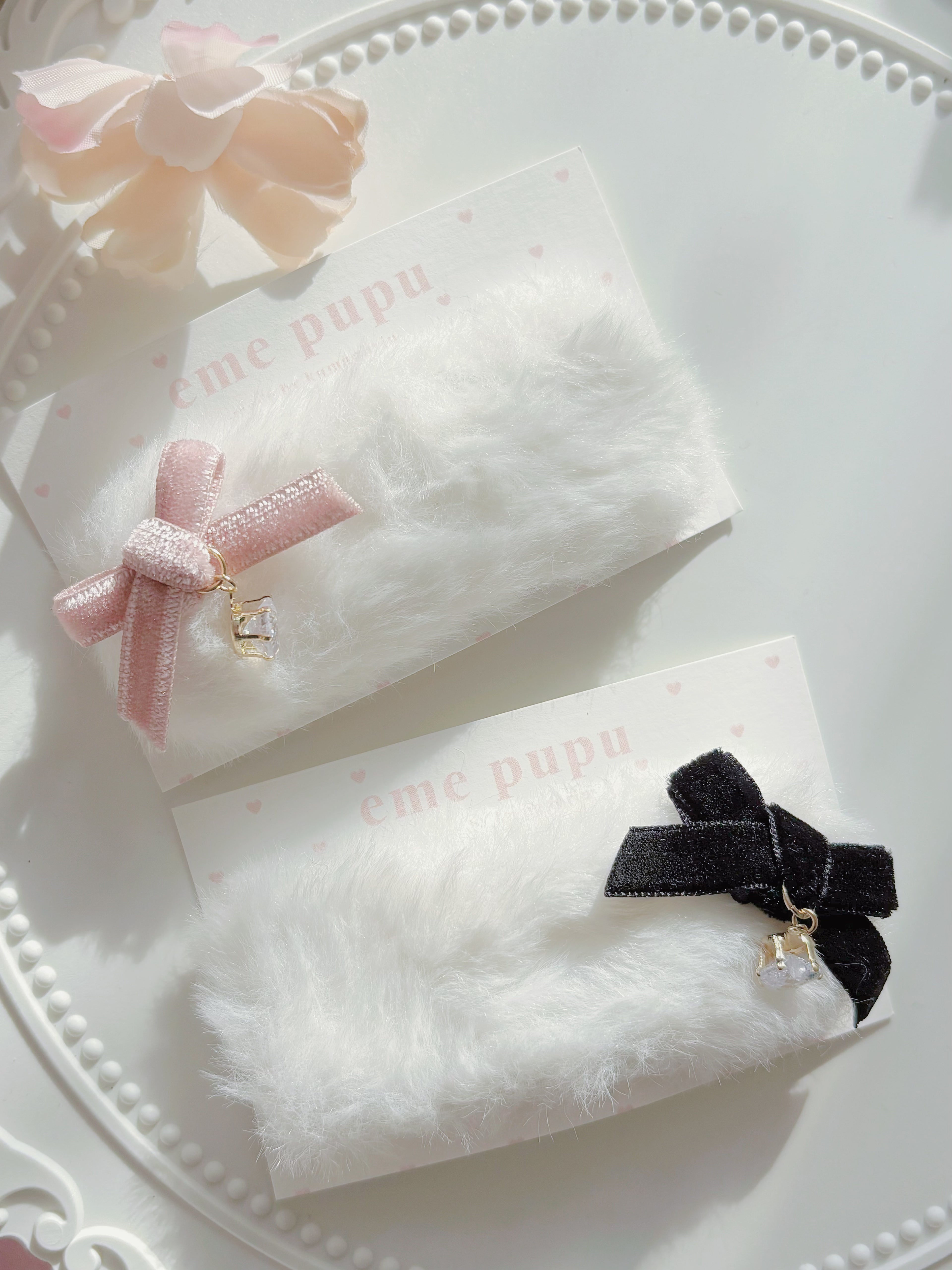 日本手工—毛毛可愛水鑽髮夾