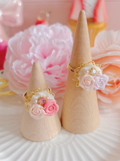 日本手工—玫瑰花忌廉水鑽戒指