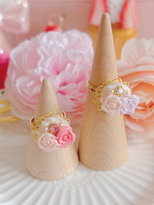 日本手工—玫瑰花忌廉水鑽戒指