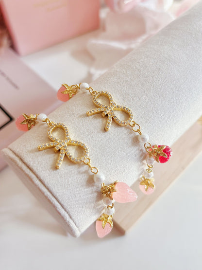 日本手工-金色蝴蝶結多莓珍珠手鏈