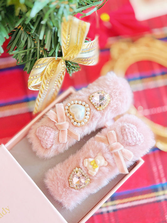 日本手工—粉嫩毛毛小熊🐻髮夾