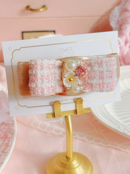 日本手工—雙蝴蝶結水晶髮夾