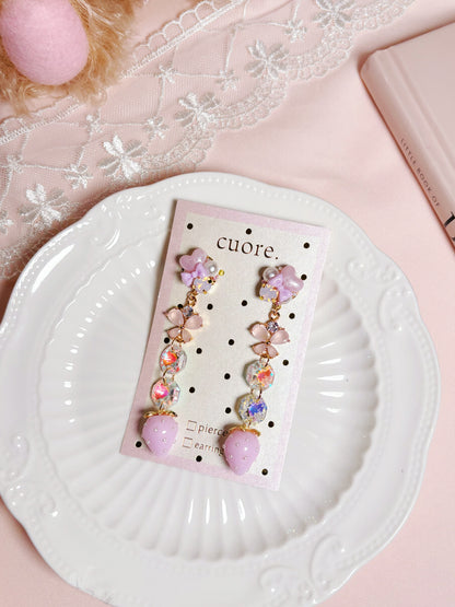 日本手工-粉藍水晶亮透蝴蝶結耳環