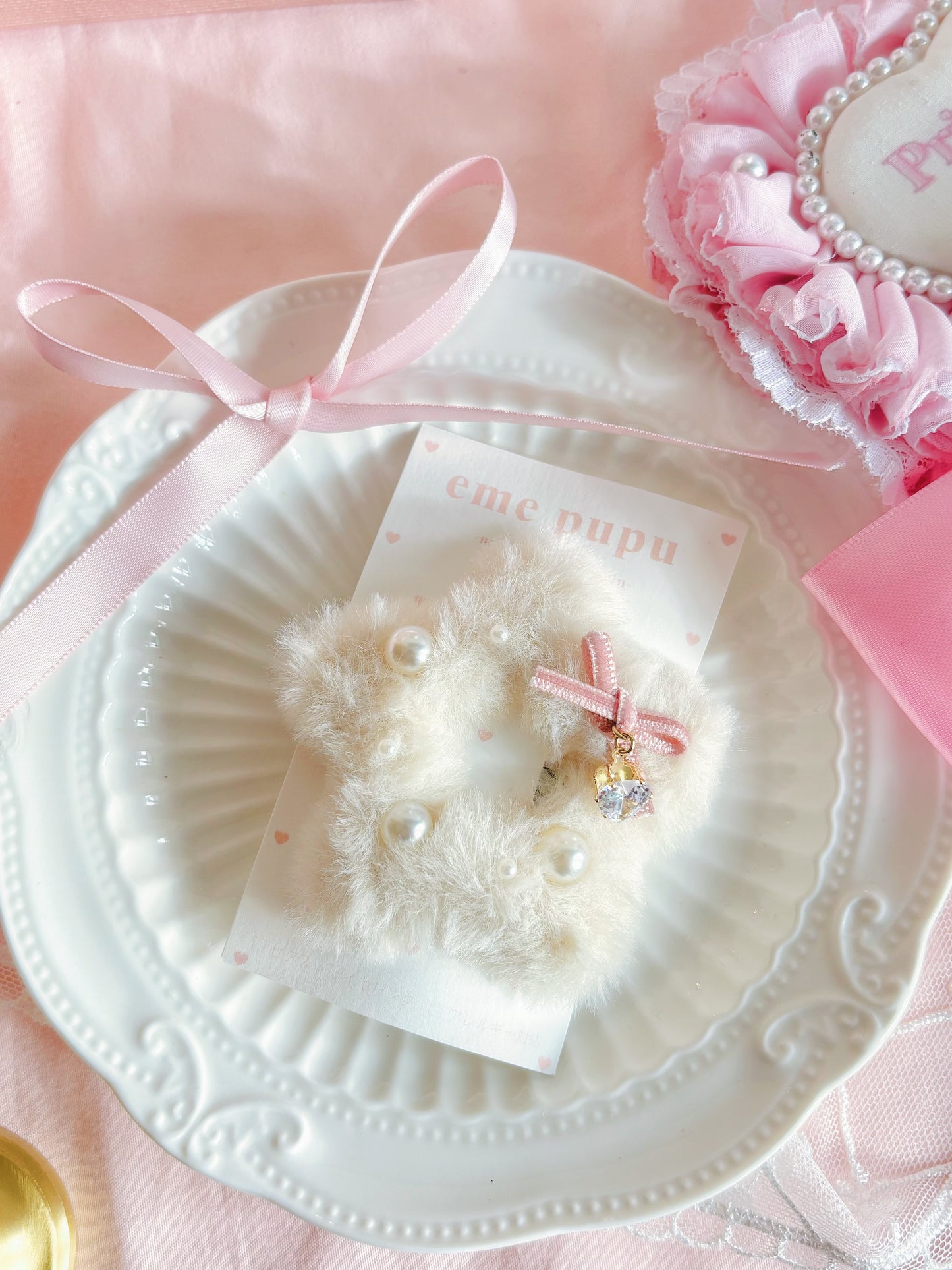 日本手工-星形毛茸珍珠髮夾