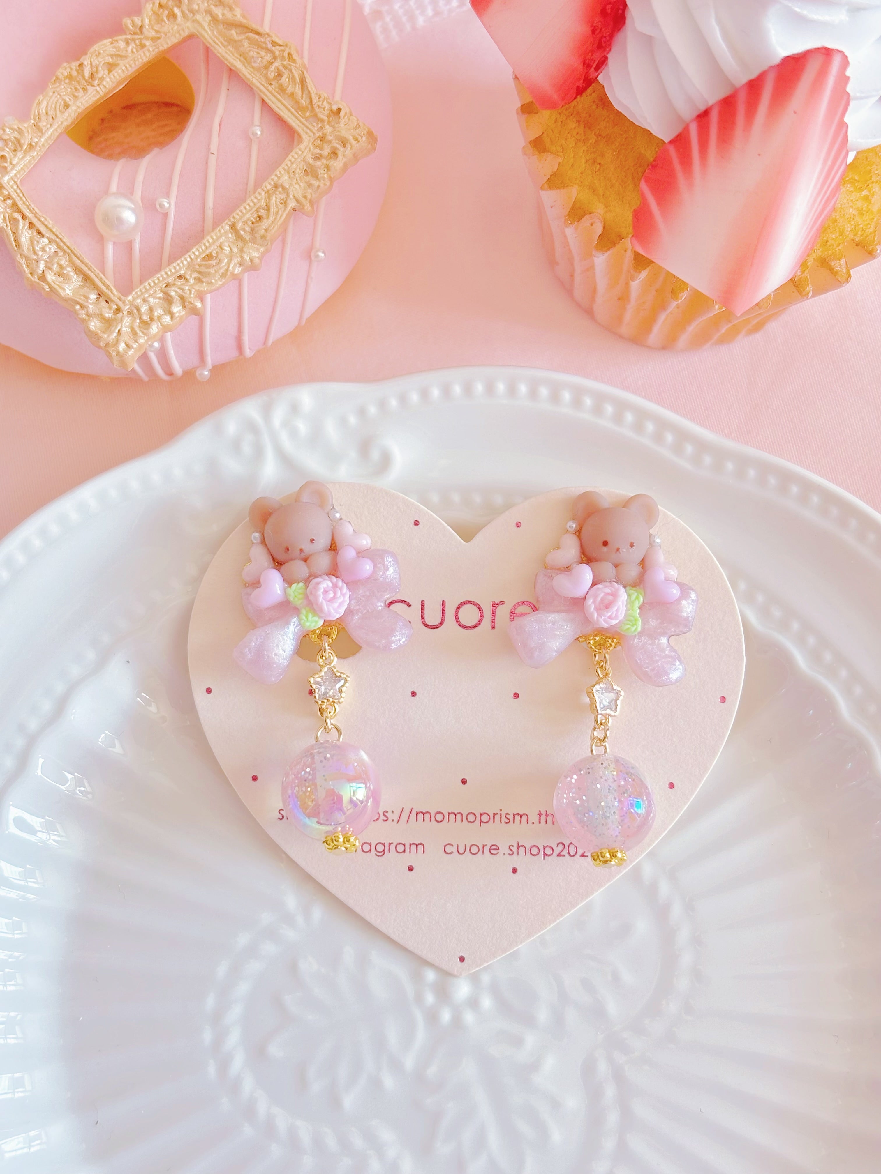 日本手工—溫柔小熊蝴蝶結（耳夾）