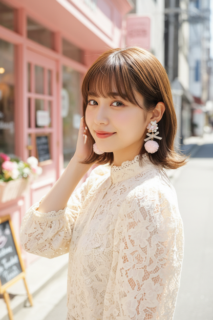 日本手工-可愛圍巾小熊毛茸耳環