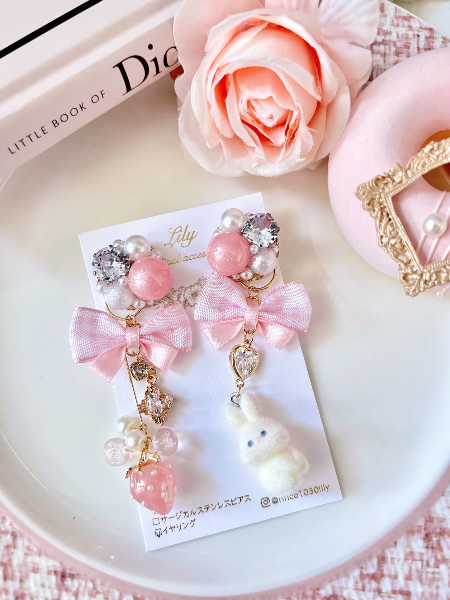 日本手工—公主甜美風蝴蝶結水晶耳夾款