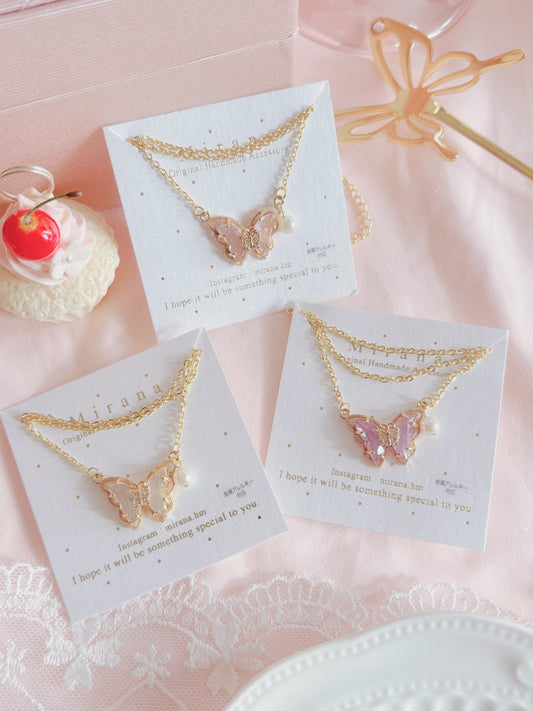 日本手工—水晶蝴蝶結珍珠頸鍊