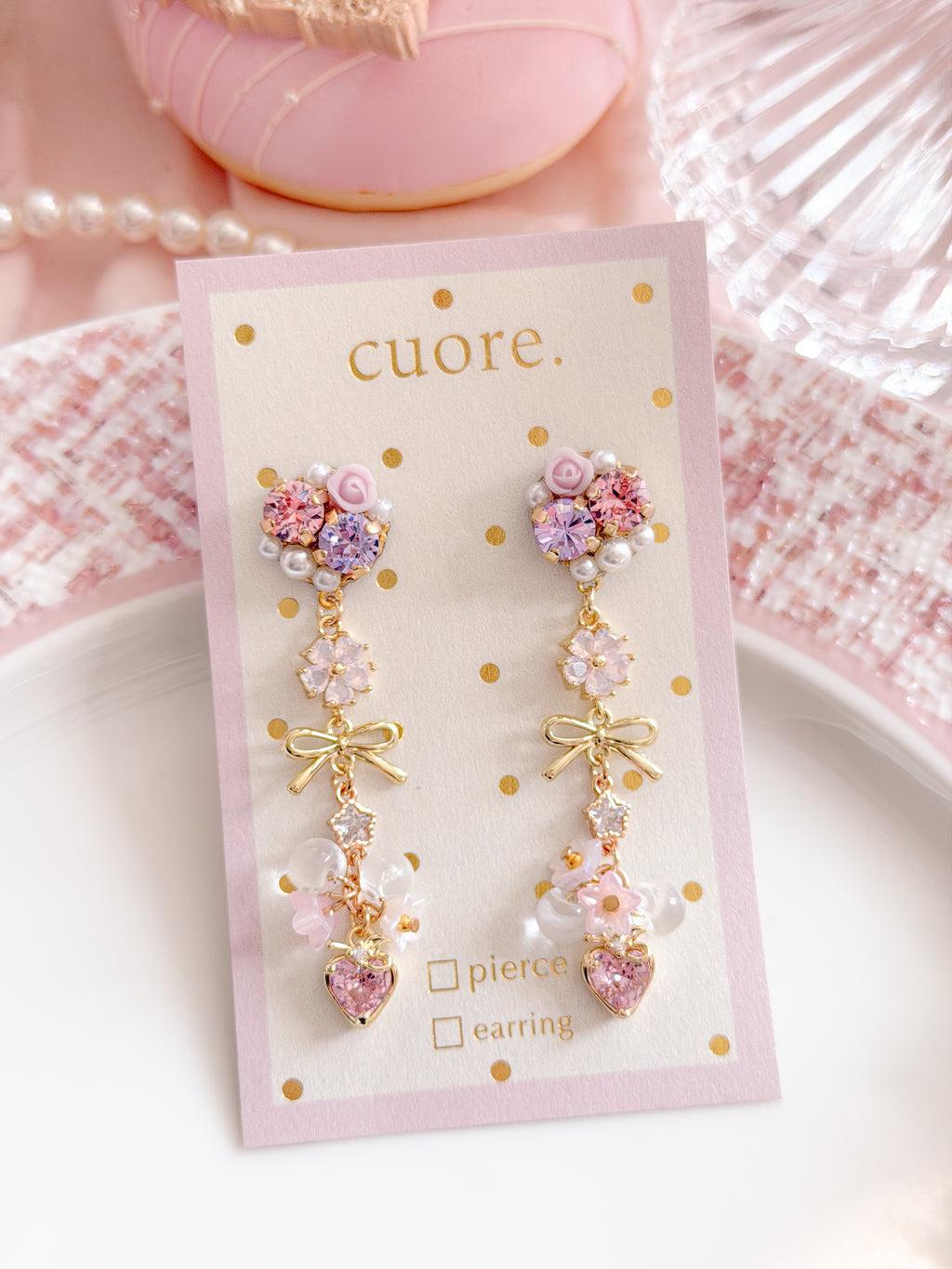 CUORE｜星光公主．蝶蝶結水晶耳環
