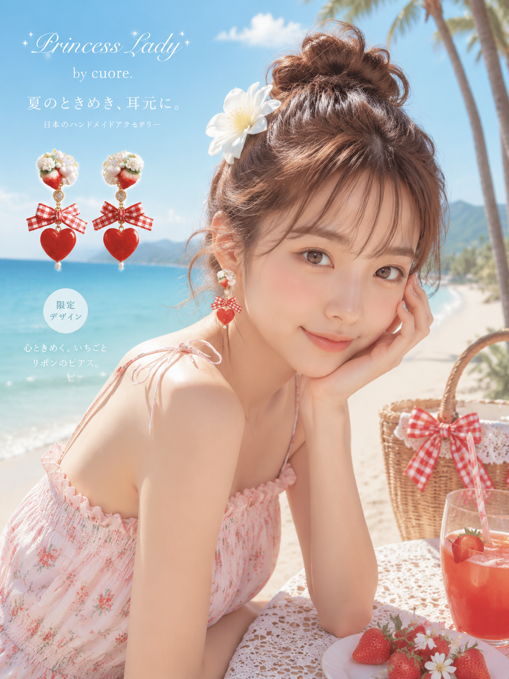 夏日紅色草莓耳環