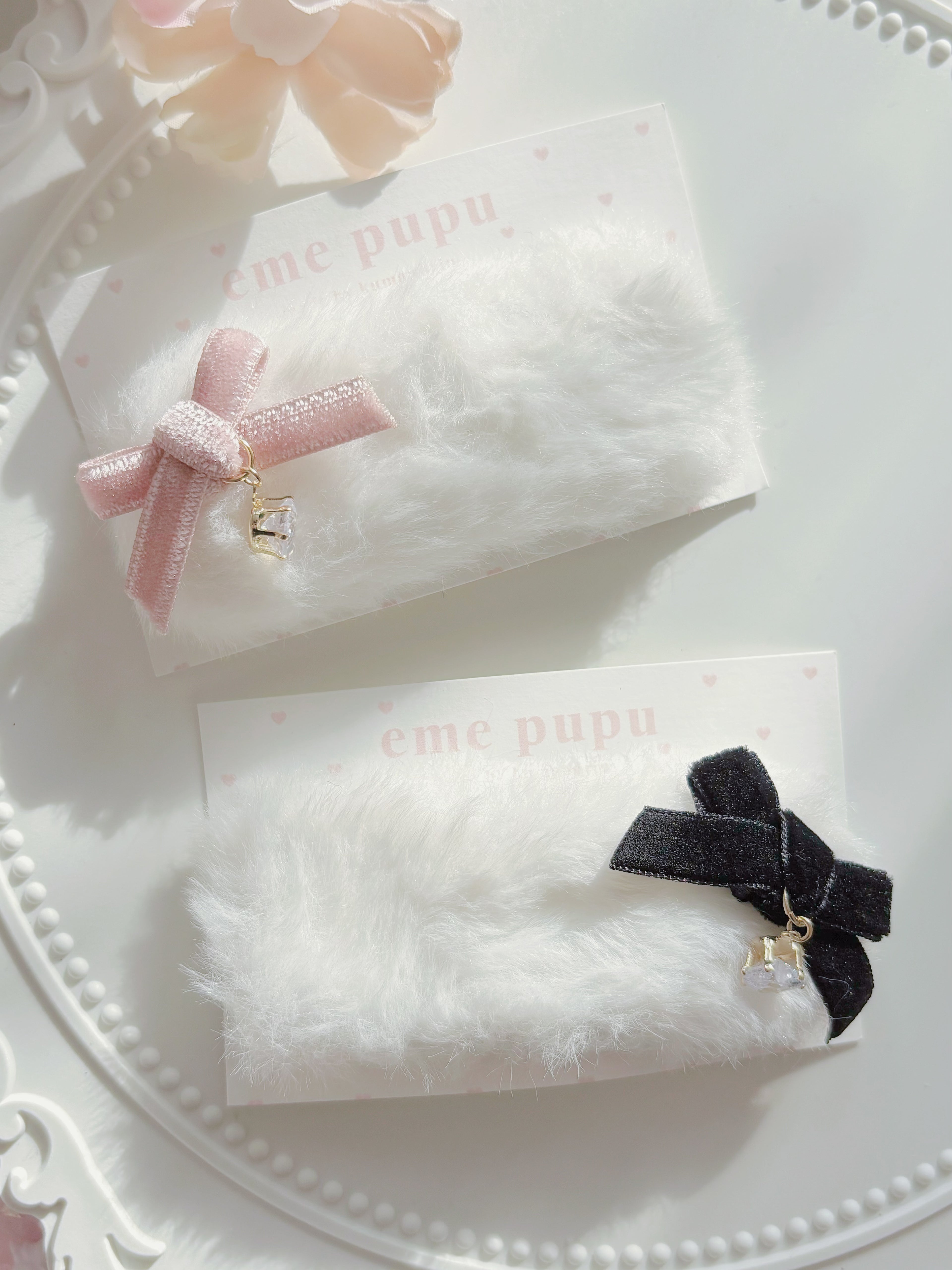 日本手工—毛毛可愛水鑽髮夾