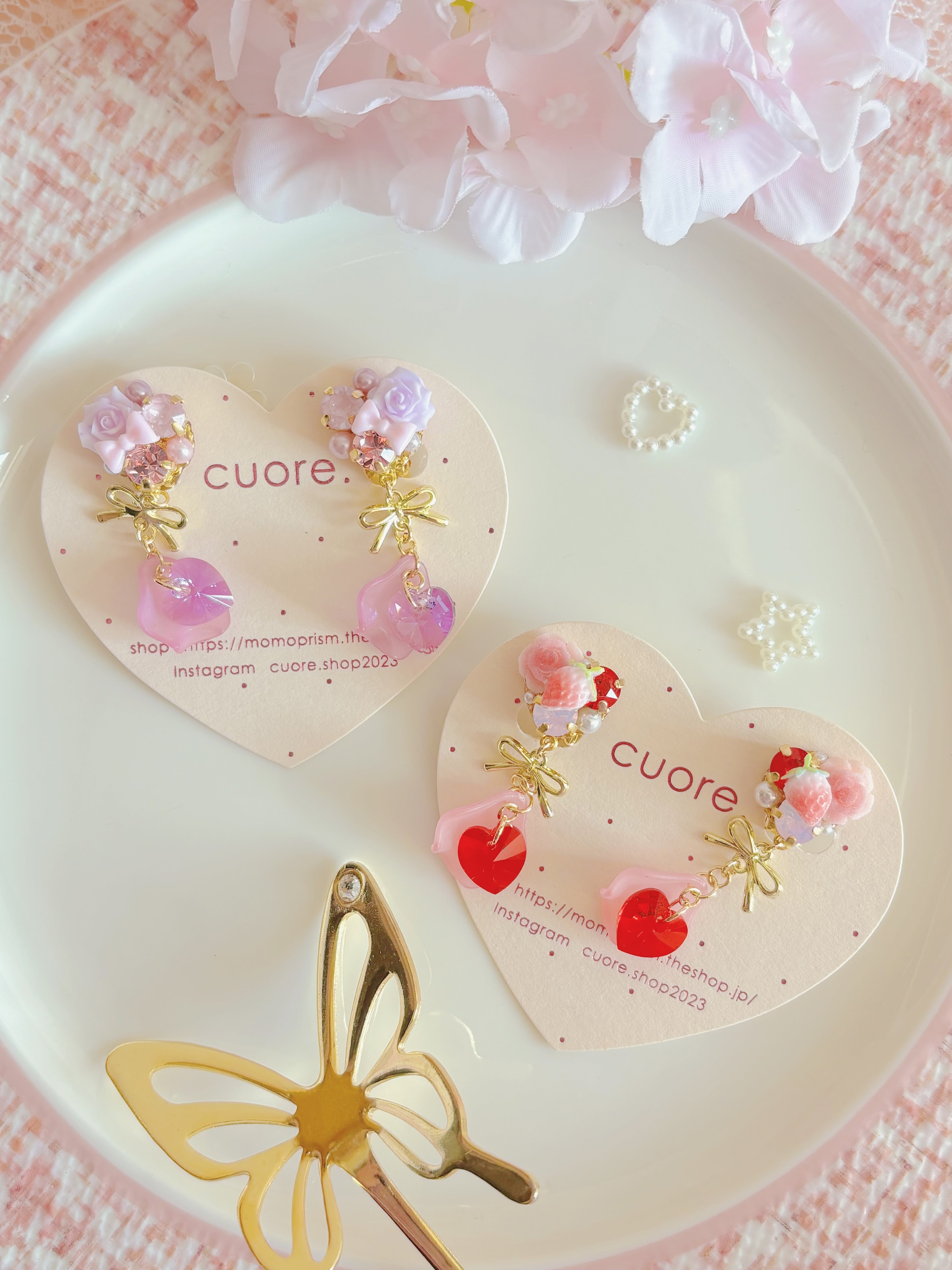 日本手工—草莓玫瑰花（耳夾）