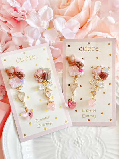 日本手工-CUORE 小熊甜心朱古力造型耳環