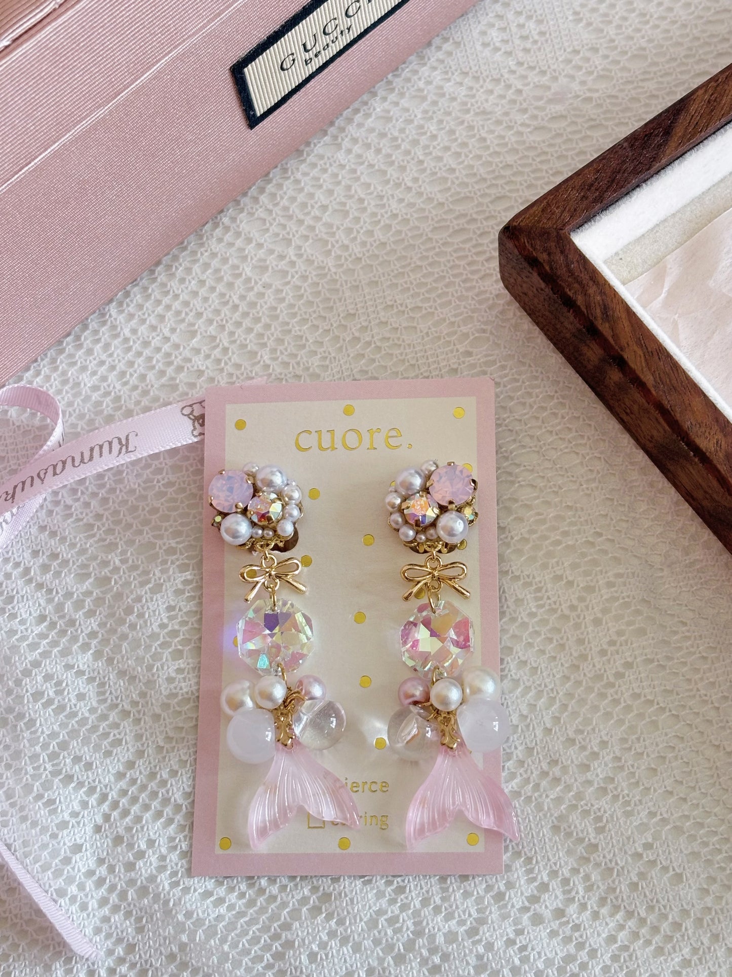 限定—粉紅公主美人魚耳針/耳夾