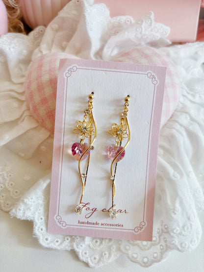 夢幻水晶線條花花耳環