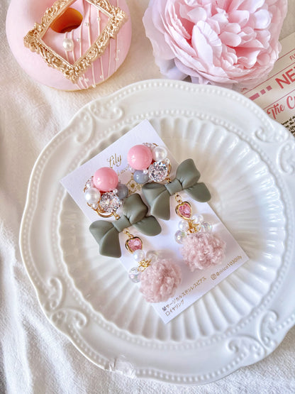 2 Way柔和灰色蝴蝶結茸毛環