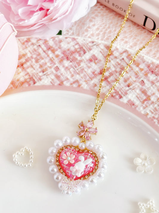 日本手工—超可愛小兔珍珠心心項鍊